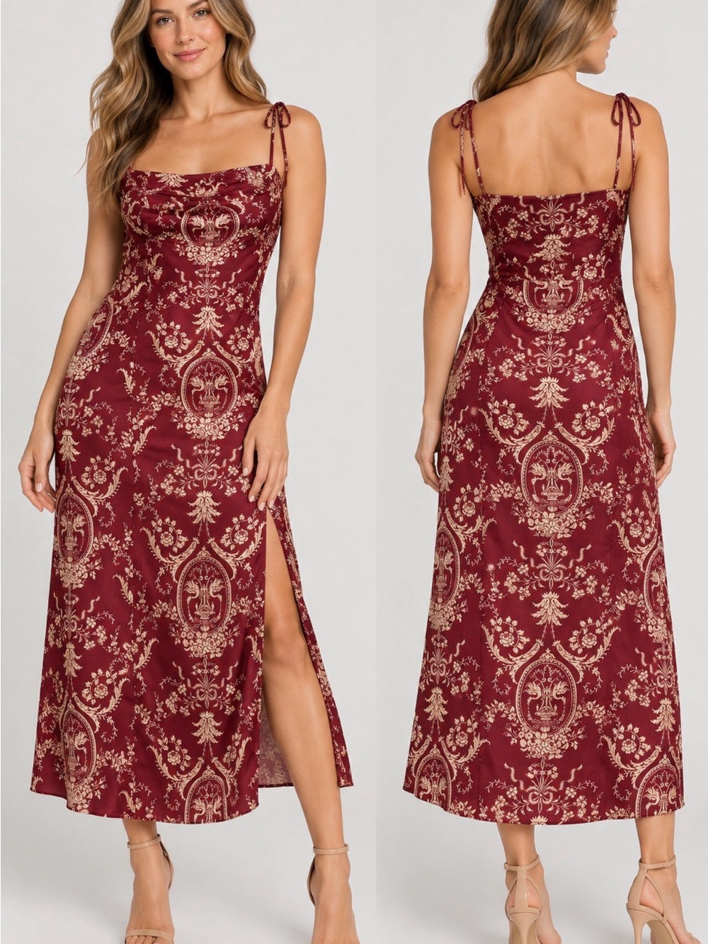 Urban Outfitters Burgundy and cream Jacquard Midi Dress size Large